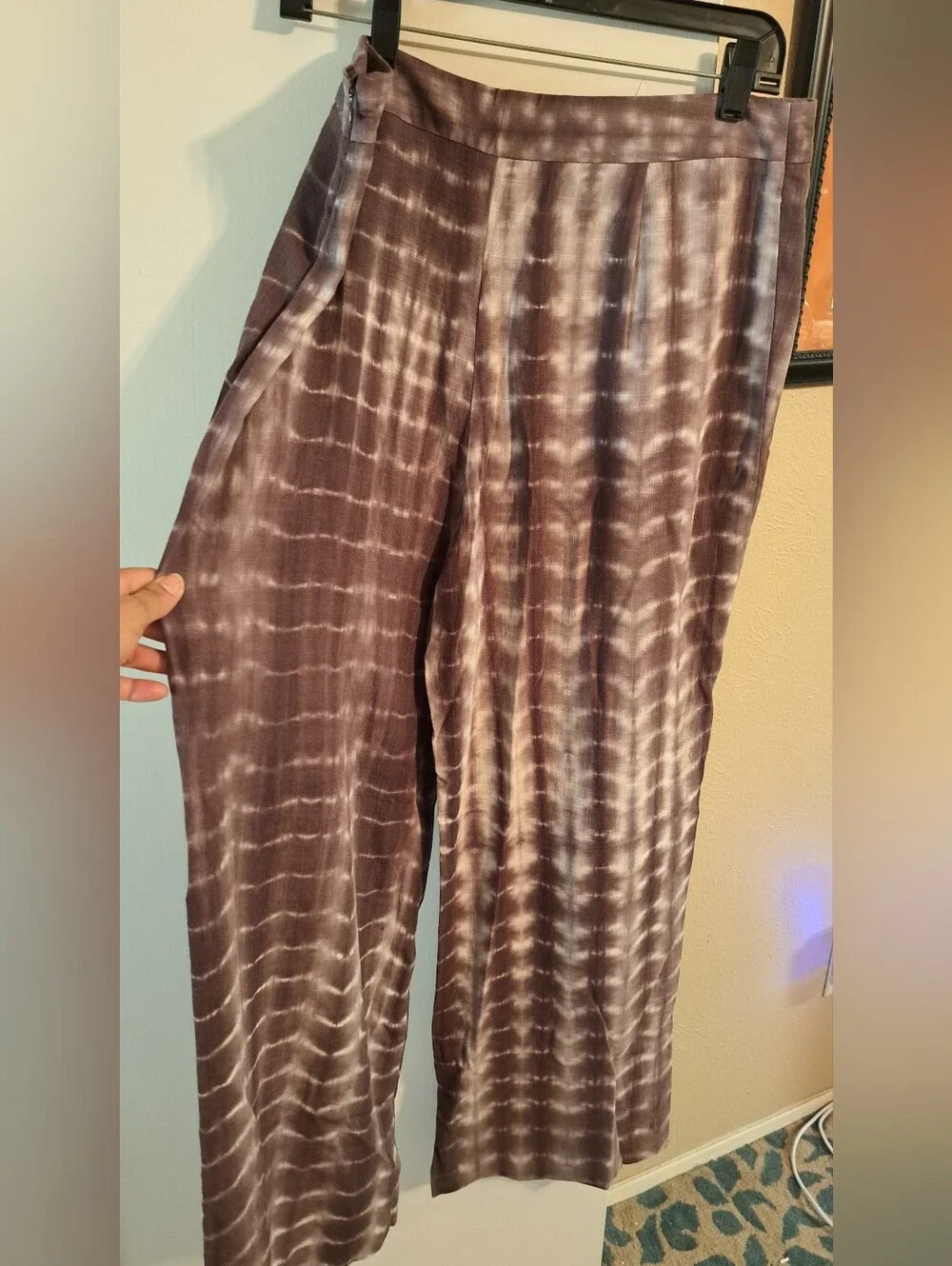 ZARA Tie-Dye Wrap Front Wide Leg Pants | Smoky Brown Charcoal | L | NWT Waist 35
